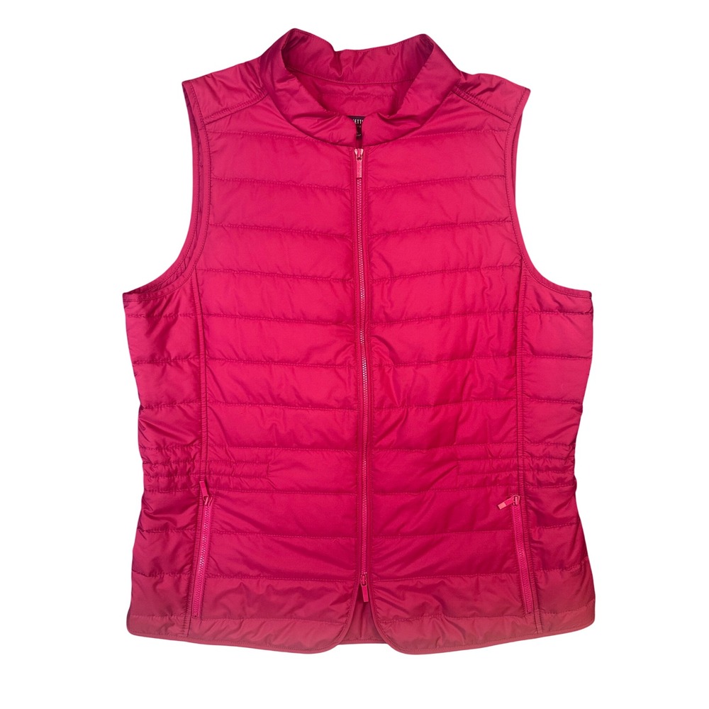 Lafayette 148 New York Red Quilted Puffer Vest Zip Front Mock Neck Large